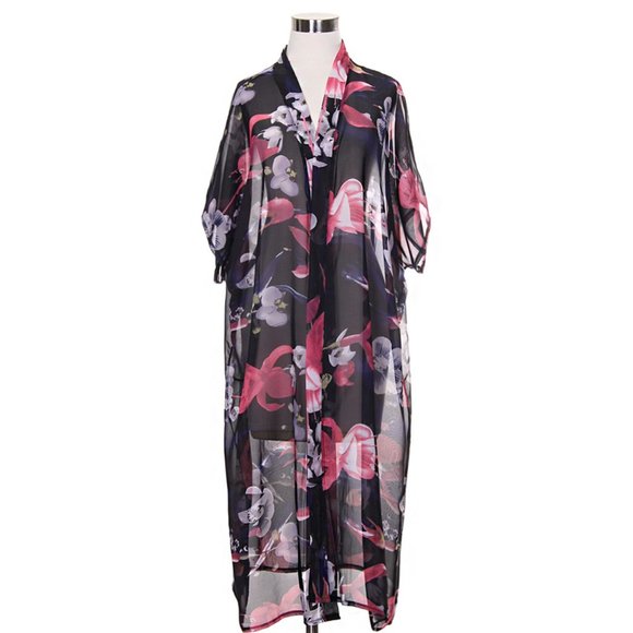 Code22 Floral Pattern Print Short Sleeve Kimono - Picture 1 of 4